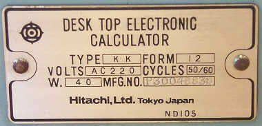 Hitachi Model/Serial Tag
